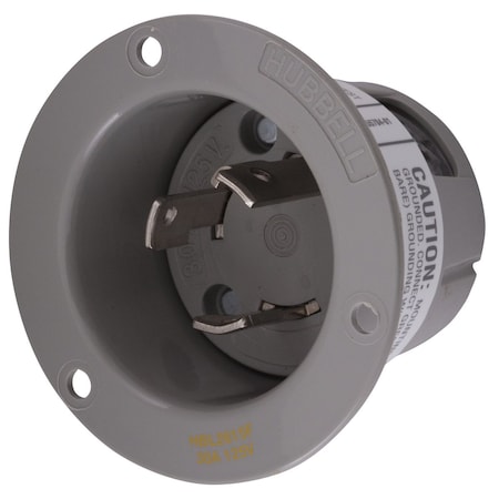 Hubbell Wiring Device-Kellems Flanged Locking Inlet, 30 A, 125V AC, Single Phase, 2 Pole, Flush Mount, Screw Terminals, Gray HBL2615F